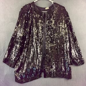 VTG 100% Silk All Over Sequins Beads Blazer Disco Gothy Witchy Fairy Fancy Queen